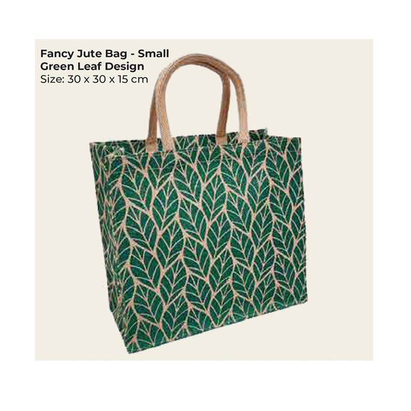 Fancy Jute Bag - Small  Leaf Design with Logo